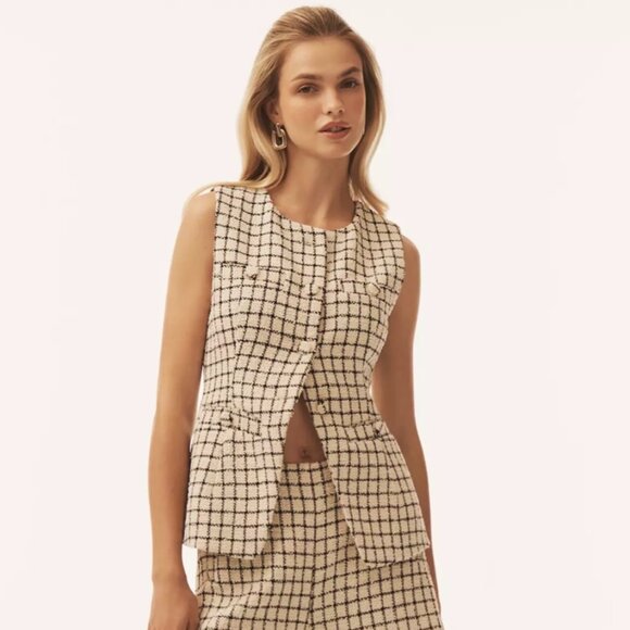 NWT Endless Rose Bouclé Tweed Vest - black and cream - Size S - New with Tags - Picture 1 of 7